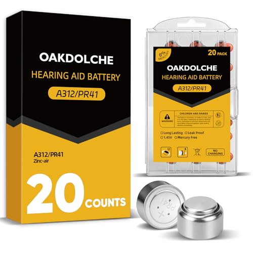 OAKDOLCHE Hearing Aid Batteries Size 312,20 Count,Mercury Free Zinc-Air Batteries,1.45 Volt Long Lasting & Easy to Open