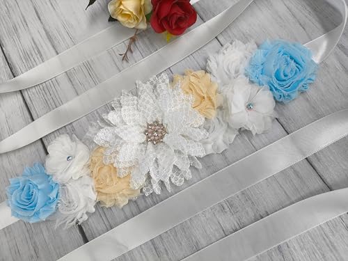 Off White Maternity Flower Sash Belts Sash for Women Dresses3