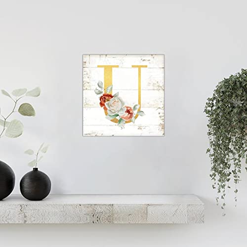 Lettre U en bois pivoine décoration murale maison et salon rustique - 6
