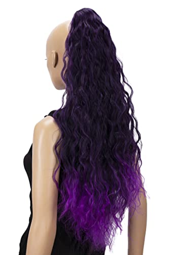CAISHA 28" Extra Long Voluminous Wavy Clip On Hairpiece Plait Ponytail Heat Resistant Synthetic Purple Mix H723