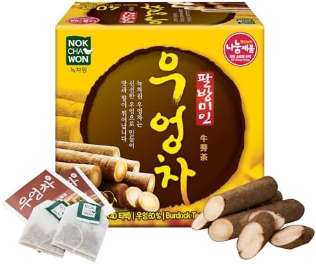 [Nokchawon] Korean Roasted Burdock Root Tea Bags - 40 Count Caffeine Free Herbal Infusion for Skin Health and Daily Wellness - Natural Earthy and Nutty Flavor