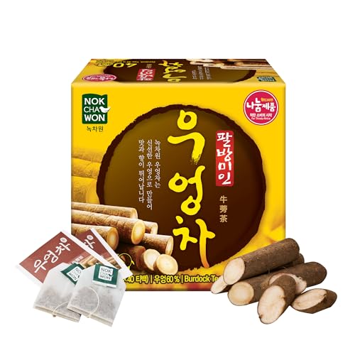 [Nokchawon] Korean Roasted Burdock Root Tea Bags - 40 Count Caffeine Free Herbal Infusion for Skin Health and Daily Wellness - Natural Earthy and Nutty Flavor