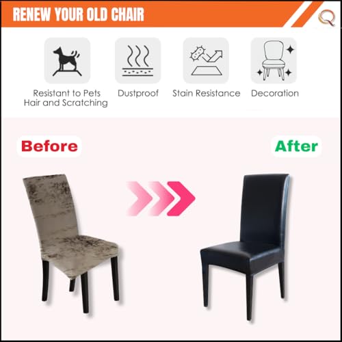 Image of Qlarity Covers PU Leather Dining Chair Covers | Waterproof & Elastic Kitchen Chair Slipcovers for Stain /Scratch Protection | Soft & Well-Fitted Parsons Covers for Dining Room (1)