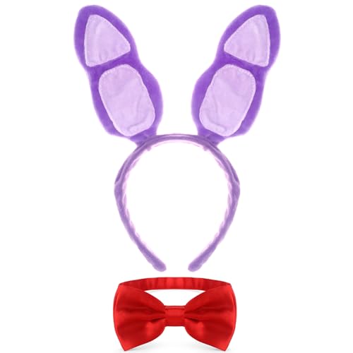 NEZLOP 2Pcs Bunny Costume Accessories Set Rabbit Bunny Ears Headband Red Bow Tie for Halloween Cosplay Dress Up (B)