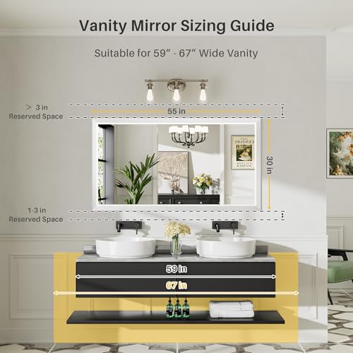 Image of 55x30 Inch White Bathroom Mirror for Wall, Thick Metal Framed Rectangle Mirrors for Over Sink, Bedroom, Living Room, Entryway, Anti-Rust, HD Tempered Glass