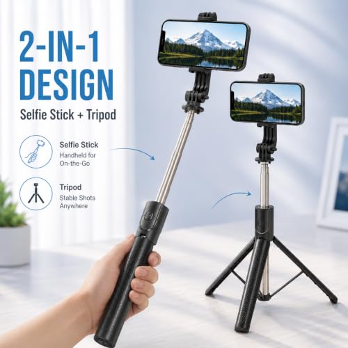 Image of UNBREAKcable Tripod Stand for Mobile Video Shoot & Camera Stand Bluetooth Selfie Stick (Black, Remote Included) R7L