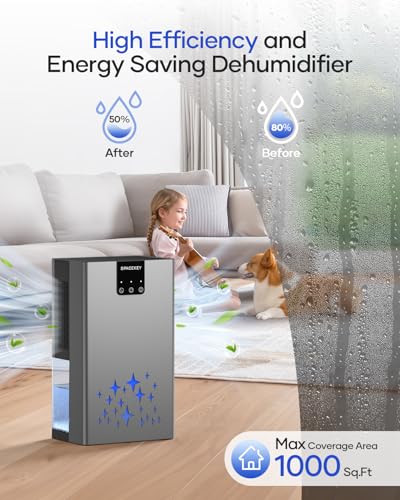 Image of Dehumidifier, 95 OZ Water Tank Dehumidifiers for Home, 1000 sq. ft. Dehumidifier for Basement Bathroom Bedroom with Auto Shut Off, 7 Colors LED Light, Quiet Dehumidifiers with Sleep Mode, Grey