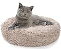 Enjamoy Plush Donut Dog Bed, Calming Round Dog Cat Bed Soft and Fluffy Cuddler Pet Cushion Self-Warming Puppy Beds Machine Washable, Brown 50cm