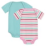 KicKee Pants Baby One-Piece Set of 2, Short Sleeve Bodysuits, Signature Fabric Viscose from Bamboo, Fashionable Baby Clothes (Sock Hop Stripe & Summer Sky - 0-3 Months)