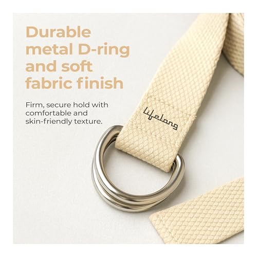 Image of Lifelong Yoga Belt for Women and Men - Yoga Strap for Stretching with Extra Safe Adjustable D-Ring Buckle - Perfect for Your Yoga Session - 6 Feet, Beige