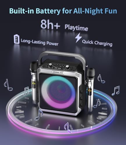 image for JOIN&JOY Portable Karaoke Machine, with Wireless Microphones, Bluetoot