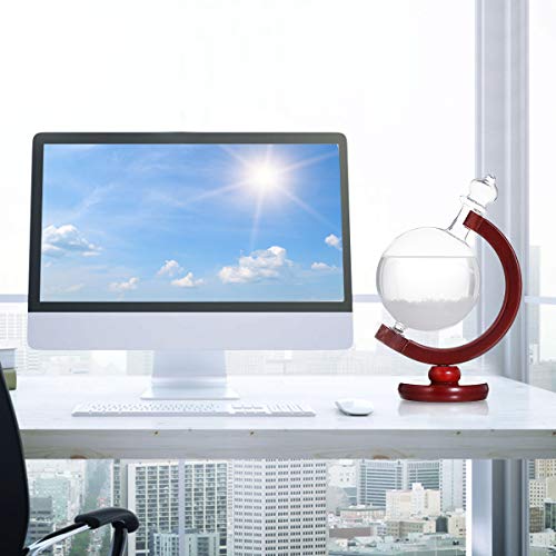 CAVEEN Storm Glass Weather Station - Creative Weather Predictor Globe Crystal Weather Forecaster with Wooden Base, Desktop Decorative Glass Bottle Home Decoration, Party Supply