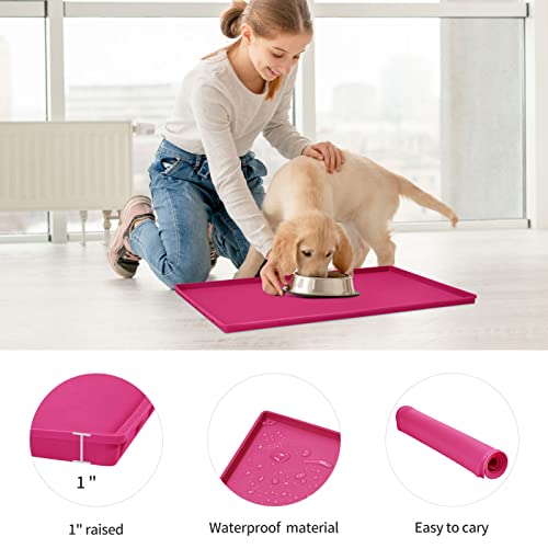 EIOKIT Dog Food Mat,Silicone Waterproof Food Tray,Non Slip Pet Bowl Mats Placemat,1" Raised Edge,Suitable for Most Small and Medium Sized Pets,32" x 24"