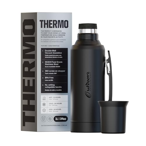 Termo aislado al vacío, termo para agua y mate de acero inoxidable 34oz - 1 litro
