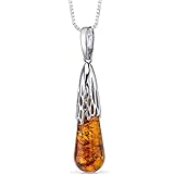 Baltic Amber Drop Pendant Necklace Sterling Silver Cognac Color