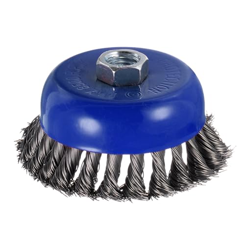 Image of Twisted Knotted Wire Cup Brush for Angle Grinder - [4 Inch] for Paint Stripping Cleaning Rust Duty Abrasive, 5 /8 Inch-11 Threaded Arbor, .020 Carbon Steel Wire, Blue