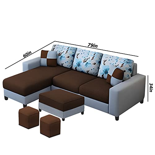 Image of Orland 4 Seater LHS L Shape Sofa with Center Table & 2 Puffy | Color - Brown Grey