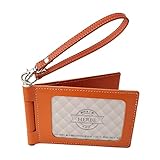 [HERBE] 日本製 牛革ハンドストラップ付 回転式 4面収納パスケース カードケース 定期券入れ 社員証入れ本牛革 レザー オレンジ