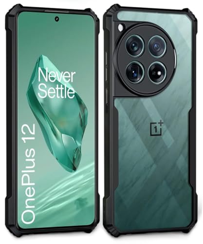 Image of WOW IMAGINE Shock Proof Clear Back Case Mobile Cover for 1+ OnePlus 12 5G (Hard | Hybrid PC + TPU | Full Armour Device & Camera Protection | Black)