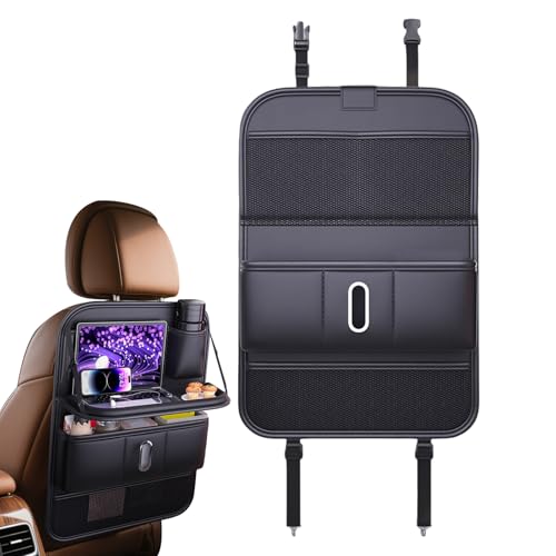 Organizador de asiento trasero de coche genérico | Almacenamiento de asiento trasero multifunción – Soporte para tableta de cuero, bandeja de comedor plegable, organizador de tejidos y alfombra