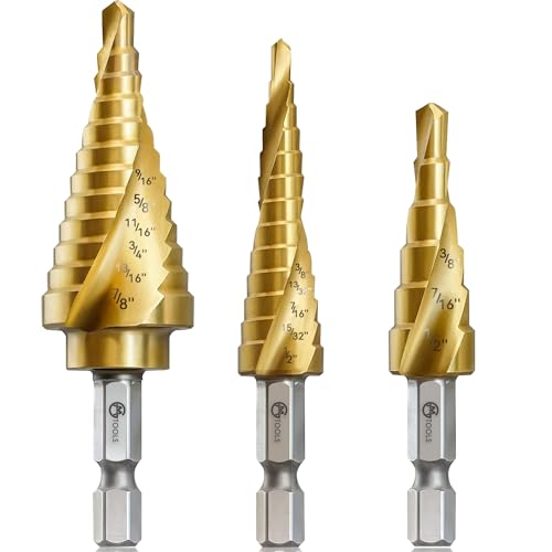 GMTOOLS Step Drill Bit Set, 3 Pcs Titanium High Speed Steel
