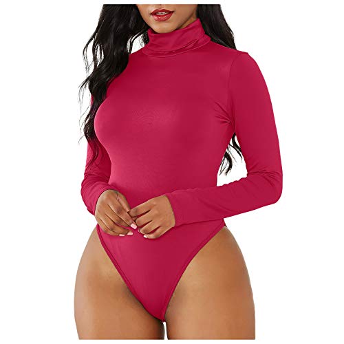 JPOQW Sexy Bodysuit Tops for Women Turtleneck Long Sleeve Basic Leotard Jumpsuit Slim T Shirts