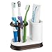 mDesign Decorative Bathroom Dental Storage Organizer Holder Stand for Electric Spin Toothbrush/Toothpaste - Compact Design for Countertop and Vanity, Holds 4 Standard Brushes - White/Bronze