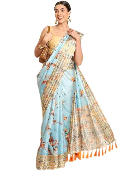 Enthone Women's Kalamkari Digital Print with Woven Soft Silk Saree