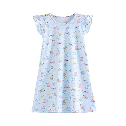 SAMGU - SAMGU Chemise De Nuit Fille Cotton Robe de Nuit à Manches à Volants Été Rose