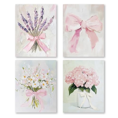 RLTXBUK 4 Pack Vintage Floral Cross Stitch Kits, Pink Bow