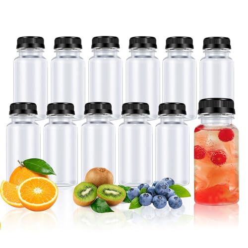 12 Pcs Plastic Juice Bottle Reusable Drink Containers For Juice Milk Smoothie And Other Drinks With Black Lid 3 OZ