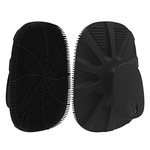 HieerBus Silicone Body Scrubber Shower Bath Brush for Men Women Nourishing Cleaning & Exfoliating - No-Slip Handle Lather Well Long Lasting Easy to Clean & More Hygienic Loofah 1 Pack Black