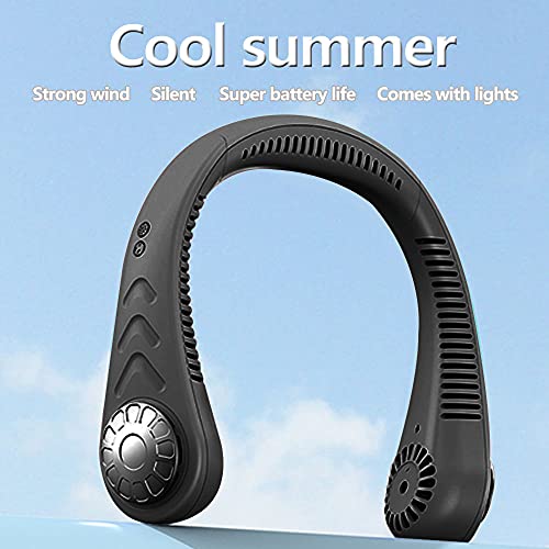 Image of Mini Portable USB Air Conditioner Fan, Hanging Neck Air Cooler Smart Sport USB Fan, Hanging Neck Cooler Physical Cooling, Travel Wearable Necklace Fan (X-Black)