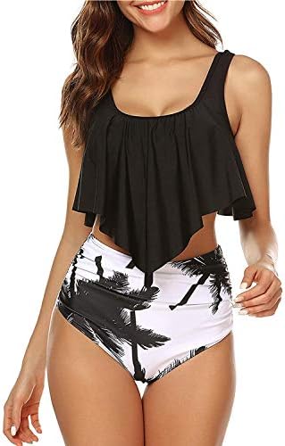Adisputent Women's Swimsuit Bikini Two Pieces Bathing Suits Ruffled Racerback Top with High Waisted Bottom Tankini Set