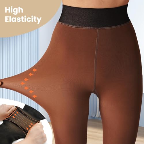 Image of X-CHENG Fleece Lined Tights Sheer Women - Fake Translucent Warm Pantyhose Leggings Sheer Thick Tights for Winter