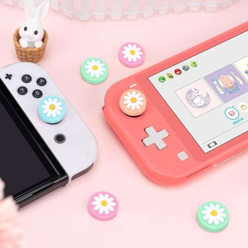Image of GORGECRAFT 4 Colors Daisy Silicone Thumb Grip Caps Flower Joystick Cap Button Caps Analog Stick Protective Cover Compatible with Switch OLED Lite Console for Controller