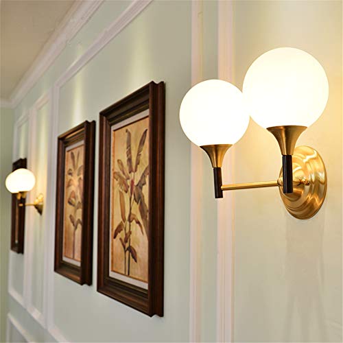 Wall Lights Indoor American Modern Simple European Double Head E14 Bedside Lighting Art Design Spherical Milk White Glass Lampshade Full Brass Wall Lamp for Living Room Bedroom Corridor steampunk buy now online Wall Lights Indoor American Modern Simple European Double Head E14 Bedside Lighting Art Design Spherical Milk White Glass Lampshade Full Brass Wall Lamp for Living Room Bedroom Corridor steampunk buy now online