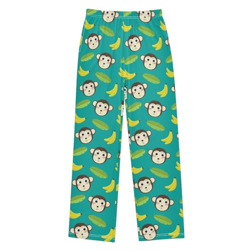 Monkey Banana Palm Leaf Boys Long Pants Soft Trousers Elastic Waist Kids Lounge Bottoms with Pockets S-XL