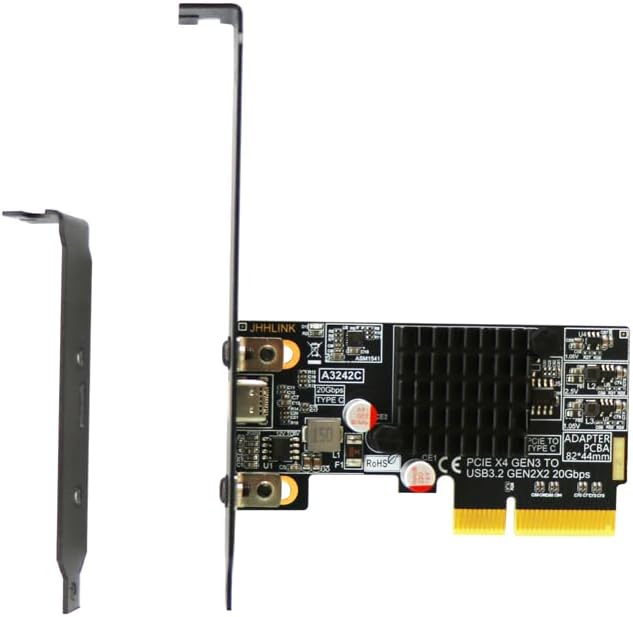 JMT PCIe3.0 x4 to USB C Adapter Card USB 3.2 Gen 2x2 20Gbps Expansion with Full + Low Profile Brackets for PC Motherboard
