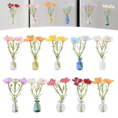 UFURMATE 10 imanes de nevera para jarrones pequeños, imanes de nevera, pequeños jarrones magnéticos de cristal, accesorios para el hogar, cocina, oficina, escuela, decoración de pizarra blanca