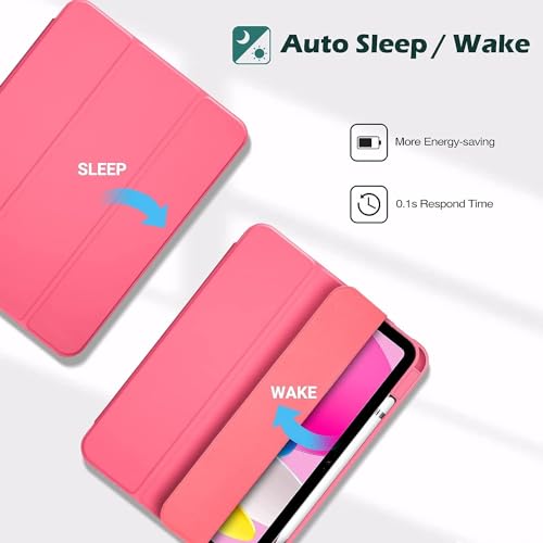 Image of ProElite Case Cover for Apple iPad (A16) 11th /10th Generation (2025 /2022), Transparent case Cover with Pencil Holder for iPad 11th /10th Gen 2025 /2022, Hot Pink