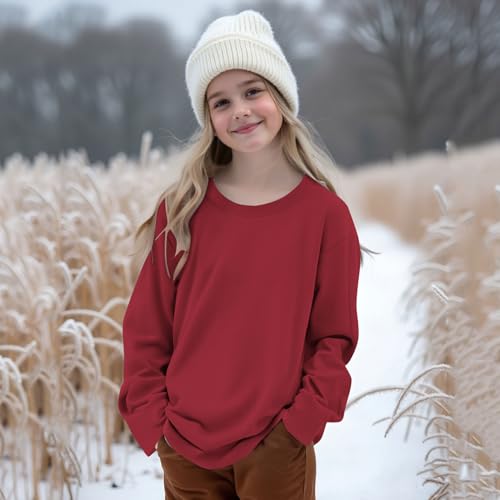 DDAPJ pyju Girls Fleece Sweatshirt Kids Crewneck Pullover Sweater Solid Color Oversized Sweatshirts Fall Winter Clothes2
