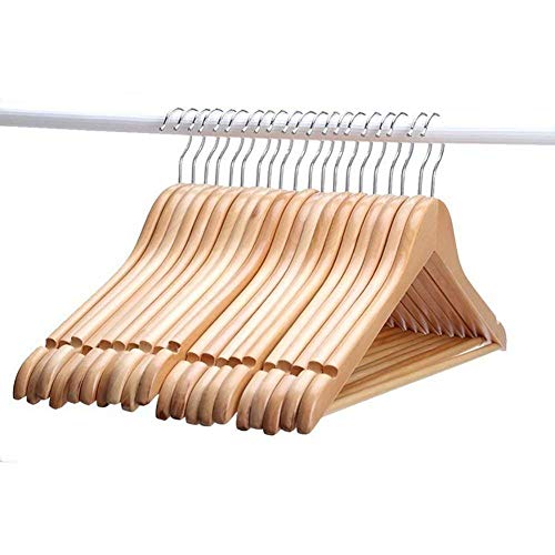 Image of Premium Solid Wooden Hangers (Pack of 12) | Durable Clothes Hangers with Non-Slip Bar, Cut Notches & 360 Swivel Hook for Heavy Coats, Suits, Shirts & Dresses - Smooth Finish (Beige) (12)