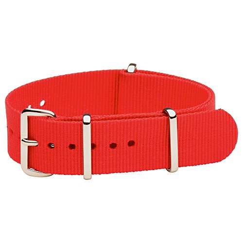 Clockwork Synergy® - Classic SS Nylon NATO Watch Band Straps - Red - 18mm Interchangeable Replacement Military Watch Strap