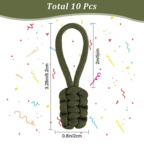 Image of GORGECRAFT 10PCS Zipper Pulls Replacement Universal Nylon Zipper Repair Kit Zipper Slider Pull Tab Zipper Fixer Metal Zipper Head Hand Woven Pull Rope Zipper Handle Cord Pull Tab, Dark Olive Green