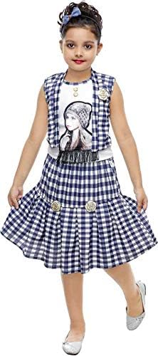 DIGIMART Girls Midi/Knee Length Party Dress (Blue, Sleeveless)