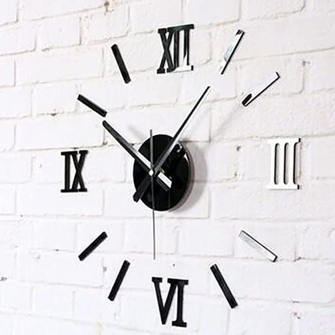 Wall Clock for Living Room Decor, 15 inch Frameless DIY Roman Numerals Wall Clock, Modern 3D Wall Clock Mirror Stickers for Home Living Room Bedroom Office Wall Decorations