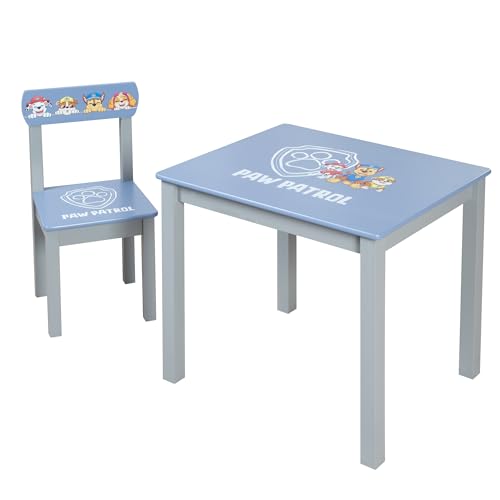 roba Conjunto de móveis infantis Paw Patrol de madeira - cadeira e mesa para crianças - móveis com personagens da série animada - a partir de 18 meses - cinzento / azul