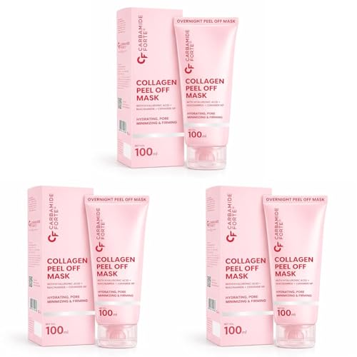 Image of Carbamide Forte Collagen Peel Off Mask for Korean Glass Skin | Collagen mask overnight with Hyaluronic Acid, Niacinamide & Ceramide NP | Pore Minimizing, Firming & Skin Brightening Mask | For All Skin Types | 100 ml