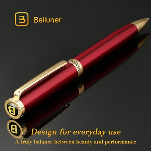 Image of BEILUNER Red Lacquer Gel Pen With 24K Gold Finish, Retractable Pens, Gift Pen Set, Professional, Elegant, Writing, Executive, Office, Nice Fancy Designer, Perfect for Men and Women
